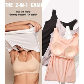 Tank Tops for Women Basic Camisole with Built in Bra Casual Wide Strap Sleeveless Layer Top for Summer (Large, White)