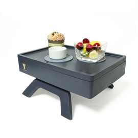 WaxenWood Bamboo Couch Arm Table, Sofa Arm Tray, 360 Rotating Trayble, Clip On Side Table for Couch, Perfect Size for Remotes, Storage and Includes 4 Bonus Coasters, 13x9.25x2.5in, Grey