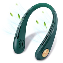 A&F Portable Bladeless Hanging Neck Fan Hands Free Sports Fans, USB Rechargeable Personal Wearable Brushless Motor Leafless Fan with 3 Wind Speeds Mini Necklace Fan for Office Outdoor Travel (Green)