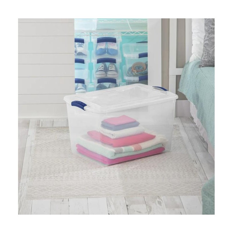 Sterilite 66 Quart Latch Box, Clear Plastic Storage Bin with