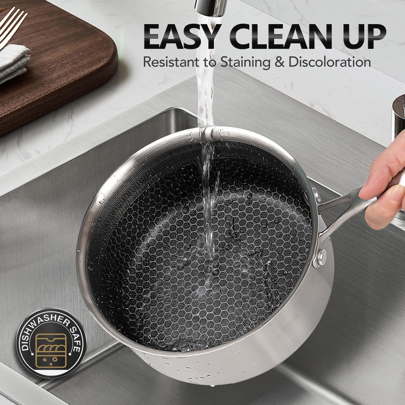 MICHELANGELO Stainless Steel Saucepan Set 1QT & 2QT, Premium Triple
