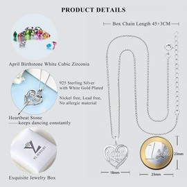 YL Mum Necklace 925 Sterling Silver Heartbeat CZ Stone Heart Love Pendant Necklace for Women Mother,45-48 cm(White)