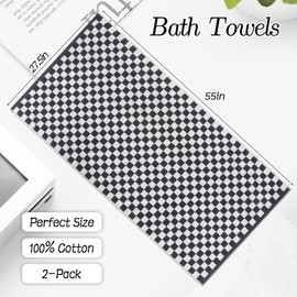 ZHIHEYC 2 PCS Black and White Checkered Bath Towels Set, Luxury Cotton Bathroom Shower Towels Body 55” x 27.5” Super Soft & Absorbent, Quick Dry, Black Checkered Towels for Bathroom Decor
