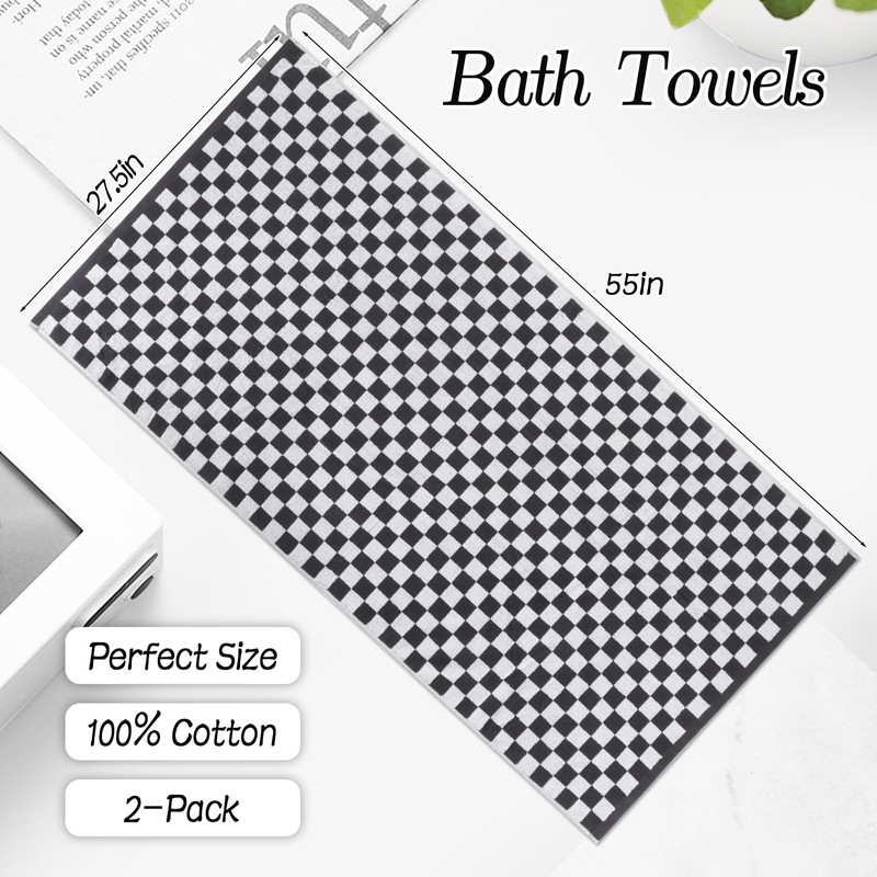 ZHIHEYC 2 PCS Black and White Checkered Bath Towels Set,