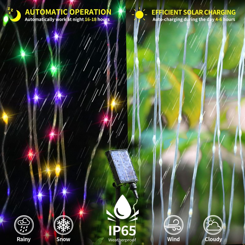 Solar Curtain Lights Outdoor 10 x 10Ft 300LED Waterproof Waterfall