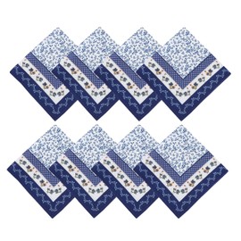 Home Bargains Plus Square Fabric Napkins, Set of 8 Napkins, Blue Provence Rooster, Wrinkle, Water and Stain Resistant Country Provence Fabric Napkins, Farm