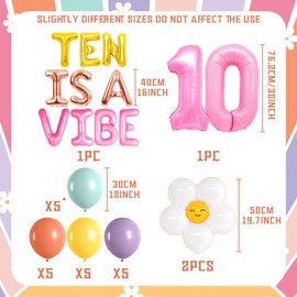 Ten Is A Vibe Birthday Decorations Ten Groovy 10th Birthday Supplies Daisy Rainbow Balloons Party Decors Boho Groovy Retro 10 Birthday Party Decors Happy 10th Birthday