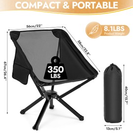 LING RONG 2 Pack Portable Chairs, Camping Chairs Supports 350 Lbs ，Lightweight Folding Chair - Backpacking Chair for Outdoor Camping, Beach, Fishing, Picnic, Lawn, Concert, Hiking, Black