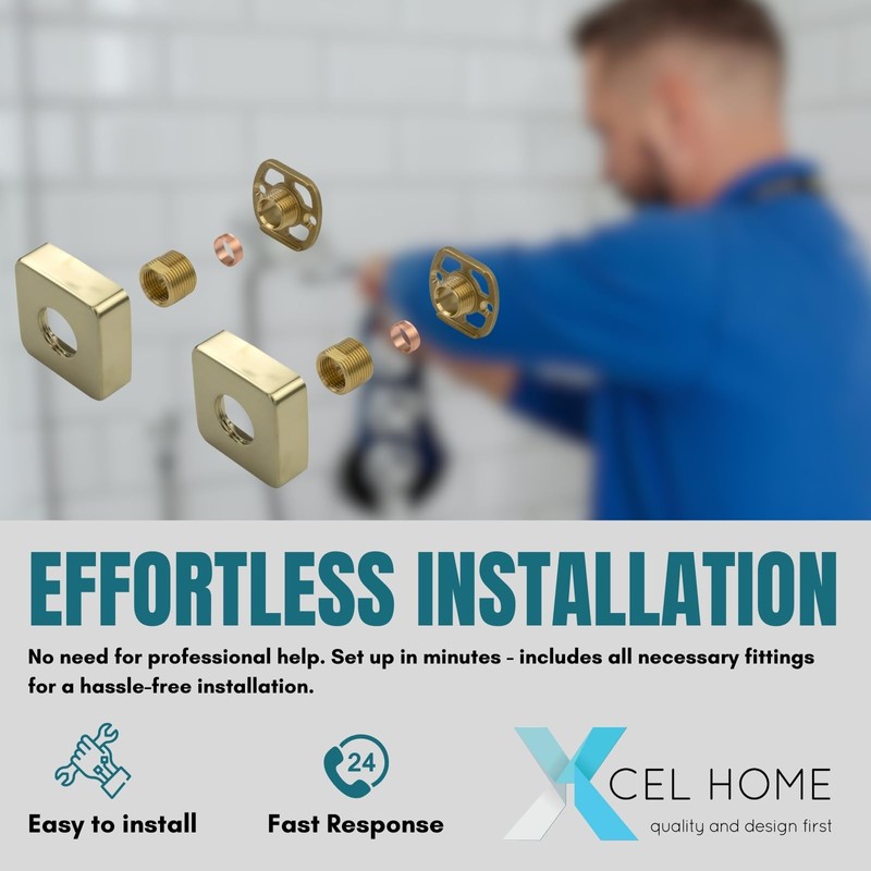 Brushed Gold Wall Mounted Square Shower Fixing Plates - Elegant