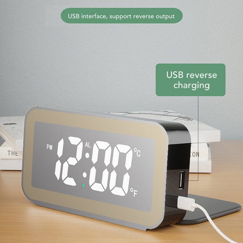 Wireless Charging Alarm Clock USB Reverse Charging LED Large Screen