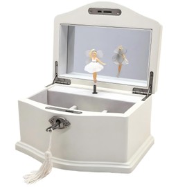 Lihou PapaQ White Musical Ballerina Jewelry Box for Girls and Women - Kids Music Box with Spinning Ballerina,Mirror and Lock,Gifts for Christmas,Birthday,Valentine's Day-Medium (White)