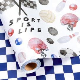 Merture Reversible Wrapping Paper Roll Sports Themed - 17 In X 16.4 Ft(23.3 sqft) - Ball Design Gift Wrap Paper for Birthday Baby Shower Holiday Party Celebration