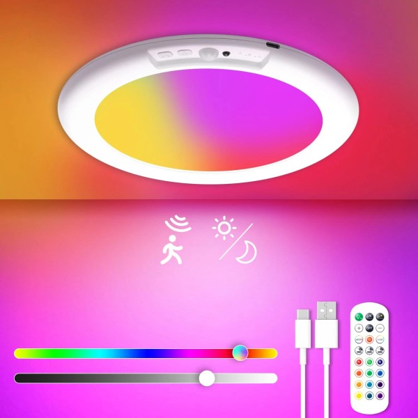 wowatt 13 Colours Battery Operated Ceiling Lights, Rechargeable Motion Sensor...