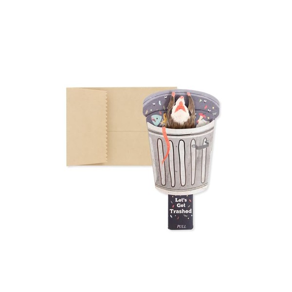 UWP Luxe Pull-Tab Motion Possum in Trash Can Greeting Card-
