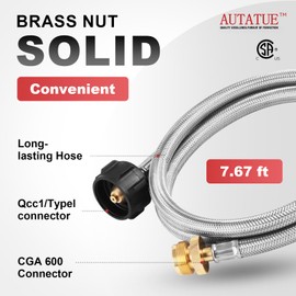 AUTATUE Propane Adapter Stainless Steel Braided Hose 1 lb to 20 lb Converter Replacement for camping heating needs or having an outdoor cookout-5 Years Quality Assurance (5FT)