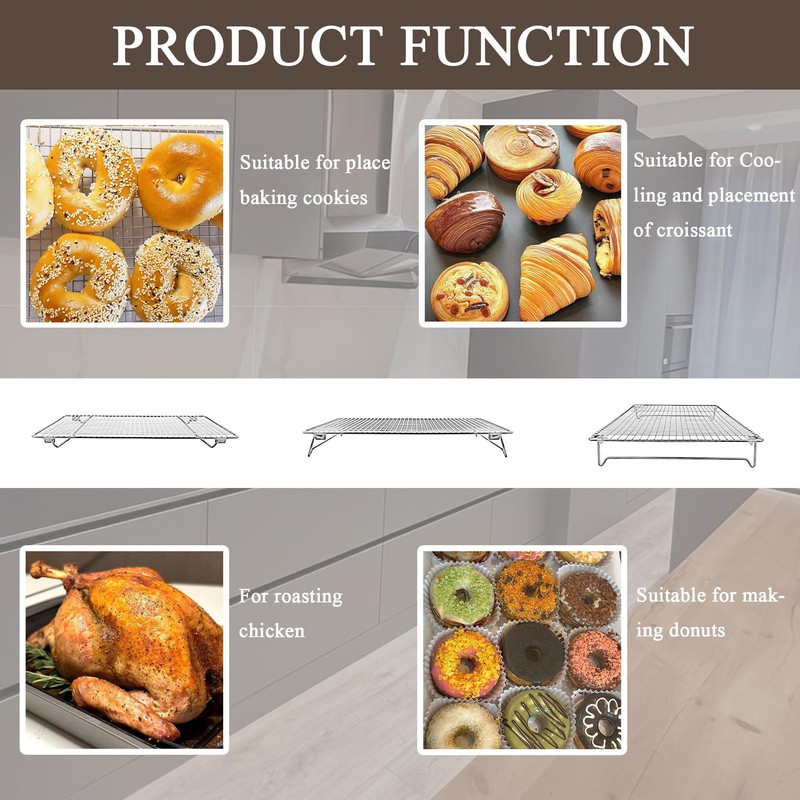 Set of 2 Cooling Racks with Folding Legs，for Cooking, Roasting,