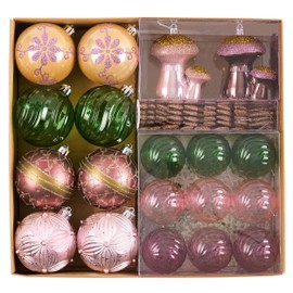 DecorbyHannah 60ct Christmas Ornaments Set, Pink Green Christmas Tree Decorations, Shatterproof Decorative Winter Oasis Theme Christmas Ball Ornaments for Xmas Tree, Home Décor (Value Pack)