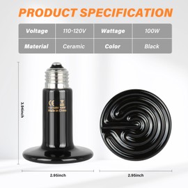 Simple Deluxe 100W Ceramic Heat Emitter, Reptile Heat Lamp No Light Emitting Heat Bulbs for Amphibian Terrarium, Bearded Dragon Lizard Snake Turtle, Brooder Coop Incubating Chicken
