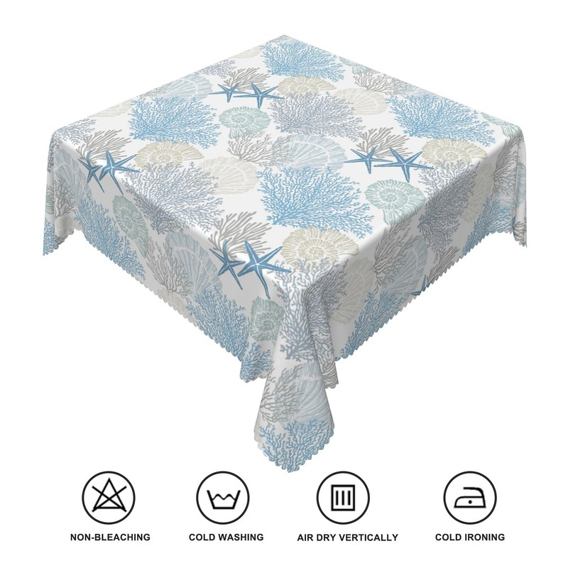 TTQYFNM 70x70inches Nautical Coastal Theme Tablecloth Starfish Coral Seashell Print