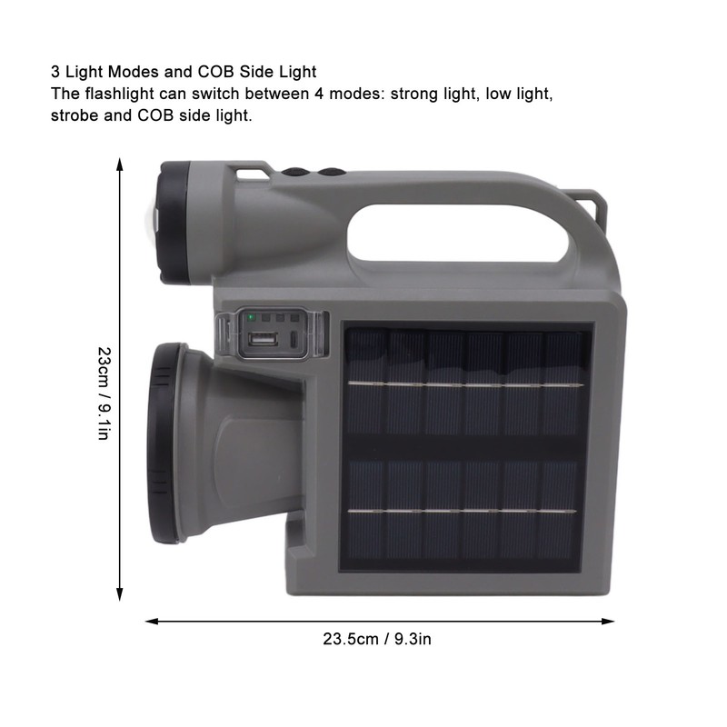 Solar Flashlight Handheld LED Spot Light Flashlight with Dual Side