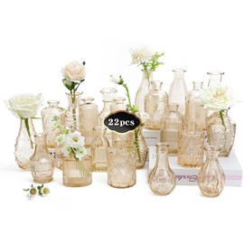22 Pack Bud Vase in Bulk - BEAHOT Gold Flower Vases for Wedding Decorations, Glass Vase for Table Decorations, Small Vase for Home, Mother's Day, Centerpieces, Party, Office (Gold)