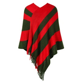 Ferand Women's Striped Poncho Sweater Cozy Knit Fringe Shawl Wraps for Fall Winter