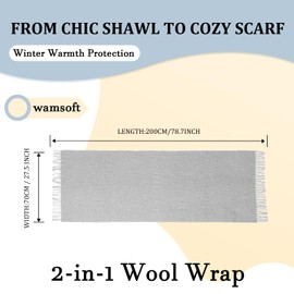 WAMSOFT Winter Wool Scarf Shawl Wraps for Women Thick Solid Scarves Warm for Cold Weather Fashion Wrap for Men