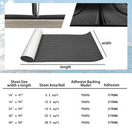 KXKZREN Boat Flooring EVA Foam Decking Sheet Faux Teak Marine Mat Marine Carpet Cooler Tops Non-Slip Self-Adhesive Flooring for Motorboat RV Yacht Kayak Swim Platform 94" x 47"/44"/35"/23"/16"