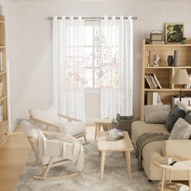 BGment Sheer Curtains 108 inches Length, Grommet Extra Long Linen Textured Embroidered Flower Pattern Light Filtering Privacy Window Semi Sheer Voile Drapes for Living Room, 52 x 108 Inch, White