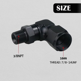 10AN Female to 3/8 NPT Pipe Swivel 90 Degree Adapter Fitting Black Aluminum, Pack of 2