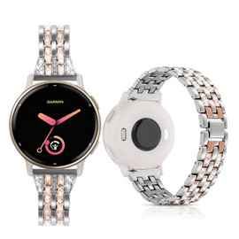 20mm Bling Metal Compatible with Garmin Vivoactive 6 Watch Bands/5/3/3 Music/Venu Sq 2/Forerunner 55/165/245/645,Metal Rhinestone Bling Bracelet Wristband for Women Men