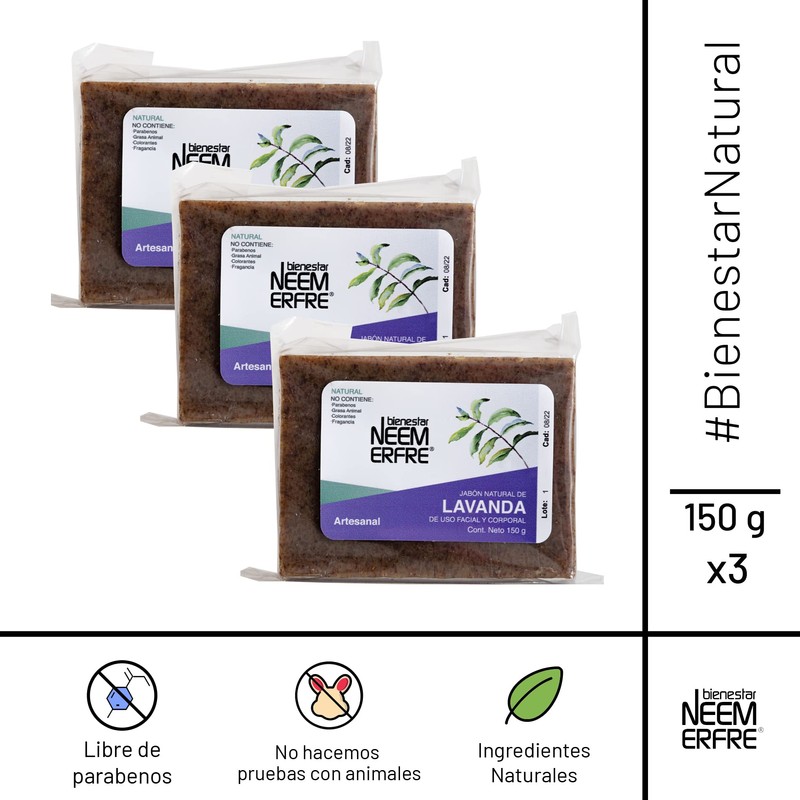 bienestar NEEM ERFRE Jabón Natural Artesanal Lavanda con Aceite Neem