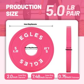 EGLES Change Plates Pair 5LB Pink- Rubber-Coated Weight Plates in Pairs, Olympic Bumper Plates, Color-Coded, Colorful, Fit 2-Inch Barbells Strength Training Weight Plates Gym & Fitness