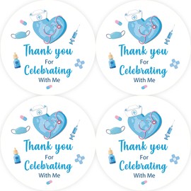 40pcs Nurse Thank You Stickers, Nurse Graduation Round Stickers, Medical RN Thank You Round Labels for Nursing School Graduation/Healthcare Workers Appreciation Party Favors