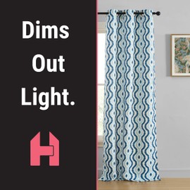 HLC.ME Tanner Blue Patterned Curtains - Geometric Grommet Curtains for Bedroom - Ogee Ikatt Light Reducing Window Panels, Set of 2-37 W x 84 L