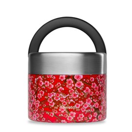 QWETCH - Stainless Steel Lunch Box with Handle - Red Flowers 850ml - Food Box for Hot Meals - 5 Hours Hot and 7 Hours Cold - Waterproof & BPA Free
