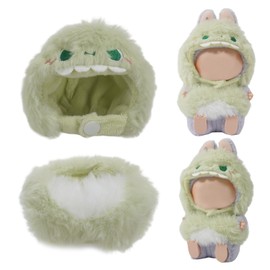 17cm Boy Keychain Doll Cute Green Dinosaur Clothes Outfit Animal Accessories