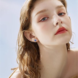 Lapis Lazuli Earrings Sterling Silver Lapis Stud Earrings Three-dimensional Nordic Filigree Floral Earrings Studs Jewellery for Women Girls