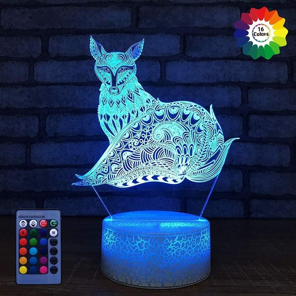HPBN8 Ltd Creative 3D Fox Night Light USB Powered Remote
