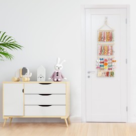 Mkono Headband Holder Boho Hair Bow Organizer for Girls Macrame Bow Hanger with 30 Hooks Bow Holder for Nursery Baby's Room Hair Accessories Organizer Wall Hanging Decor for Bedroom Bathroom