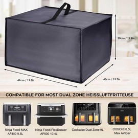 Airmsa Heat Resistant Cover, Waterproof Air Fryer Dust Cover for Ninja Foodi MAX Dual Zone Air Fryer AF400EUCP 9.5L, AF500EU 10.4L (Gray), DEFCZ01