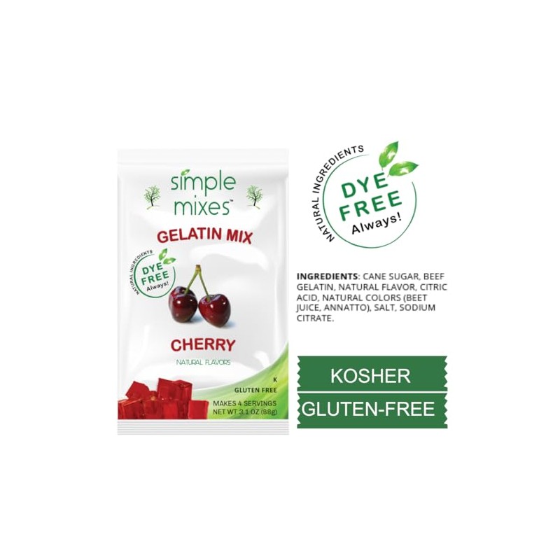 Simple Mixes Natural Gelatin Dessert, Raspberry, Strawberry & Cherry, Healthy