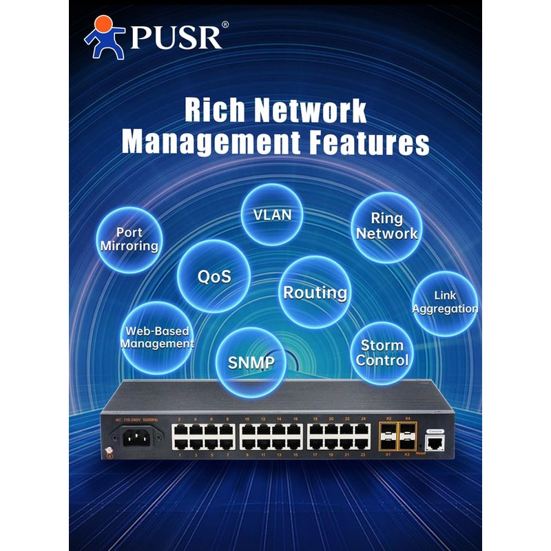 PUSR 5 Ports with 10/100/1000Mbps Gigabit Industrial Ethernet Switch -40°C