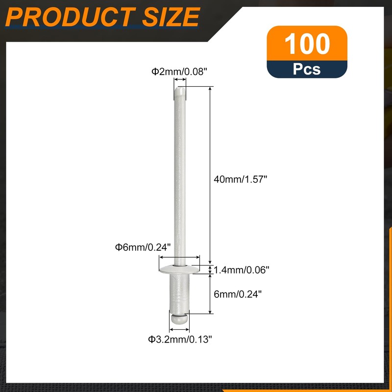 sourcing map 100Pcs 1/8"x1/4" Round Head Blind Rivets, Zinc-Plated Carbon