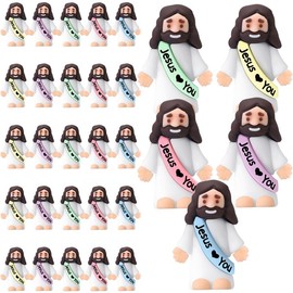 【Original Design】25/50 Pcs Mini Jesus Figures Little Jesus Figures Cute Jesus Ornament with Jesus Love You Slogan Mother's Day Gift to Hide and Seek Religious Party Favors Sunday School Baptism Gifts Home Decoration:_25  Pcs Macaron Color