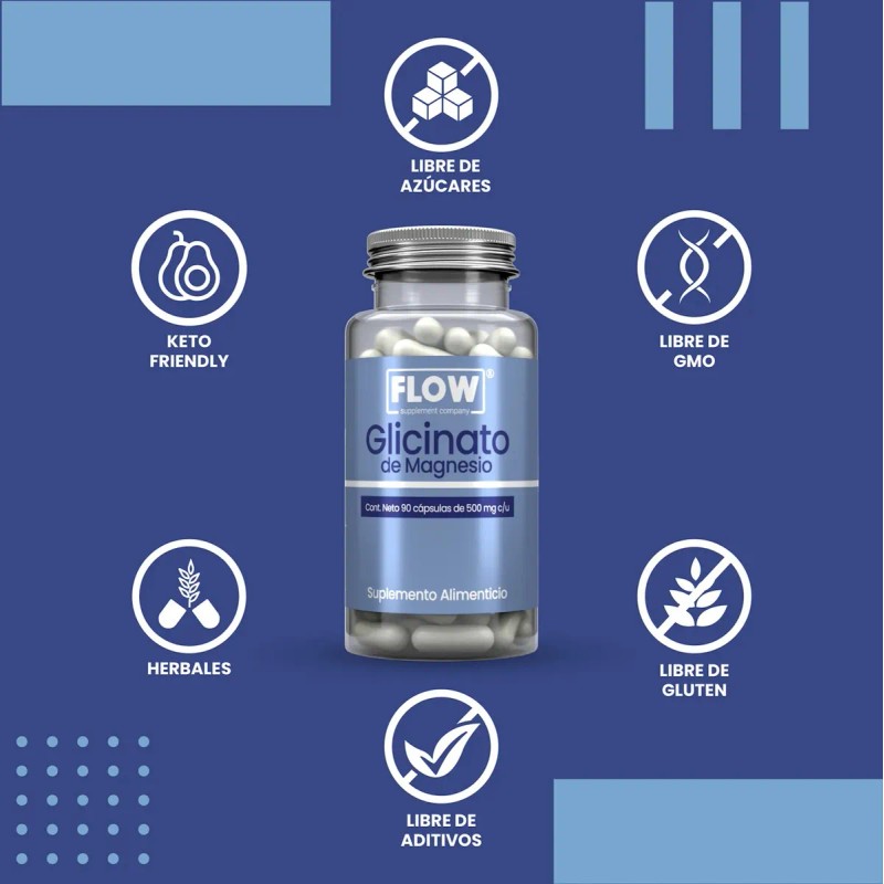 Glicinato De Magnesio 90 Cápsulas De 500 Mg Flow