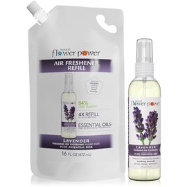 Natural Flower Power Air Freshener Spray Refills - Odor Eliminator w/Essential Oils - Home, Car & Fabric - Cruelty Free & Vegan – Lavender Spray 4 fl oz + Refill 16 fl oz Combo