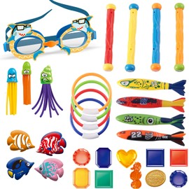 LITTLE FROGGY - Juego de buceo para niños con 30 piezas de juguete de buceo perfecto para piscina, playa, parques acuáticos, para entrenamiento de natación y juegos acuáticos para niños de 3 a 12 años