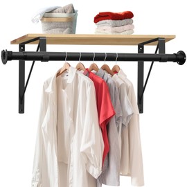 Anndason Closet Rod, 17 to 87 Inch Closet Rods 1.3 Inches Heavy Duty Closet Rod Adjustable Closet Rod Closet Rods for Hanging Clothes and Heavy Duty Clost Rod Bracket Closet Rod Support (Black)