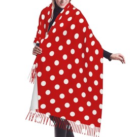 Red and White Polka Dot Pattern Scarfs for Women Tassel Shawl Wrap Warm Long Wraps Blanket